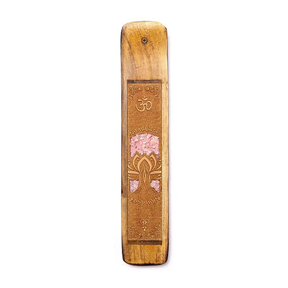 Sélection de brûle-encens en bois d’Orme indien, décorés de pierres incrustées. Longueur 25-26 cm. Parfaits pour encens fins, superbes finitions !