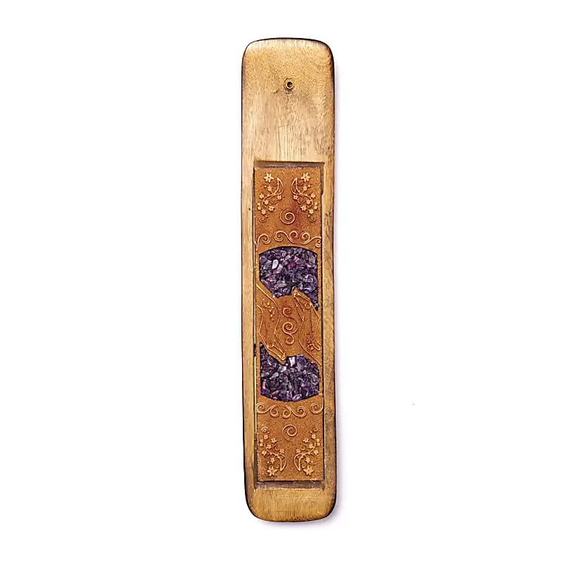 Sélection de brûle-encens en bois d’Orme indien, décorés de pierres incrustées. Longueur 25-26 cm. Parfaits pour encens fins, superbes finitions !