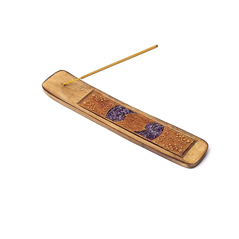 Sélection de brûle-encens en bois d’Orme indien, décorés de pierres incrustées. Longueur 25-26 cm. Parfaits pour encens fins, superbes finitions !