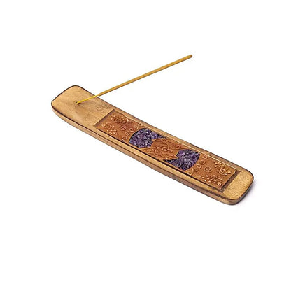 Sélection de brûle-encens en bois d’Orme indien, décorés de pierres incrustées. Longueur 25-26 cm. Parfaits pour encens fins, superbes finitions !