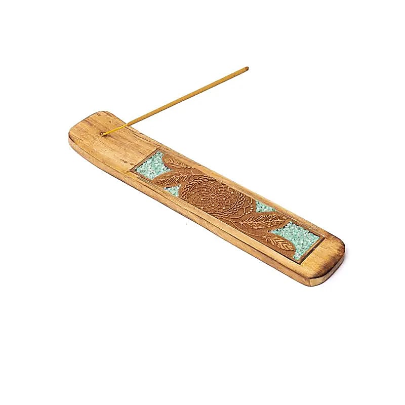 Sélection de brûle-encens en bois d’Orme indien, décorés de pierres incrustées. Longueur 25-26 cm. Parfaits pour encens fins, superbes finitions !