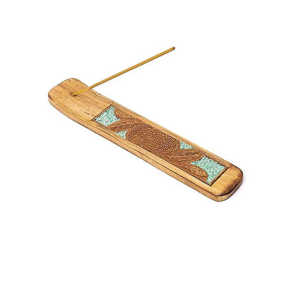 Sélection de brûle-encens en bois d’Orme indien, décorés de pierres incrustées. Longueur 25-26 cm. Parfaits pour encens fins, superbes finitions !
