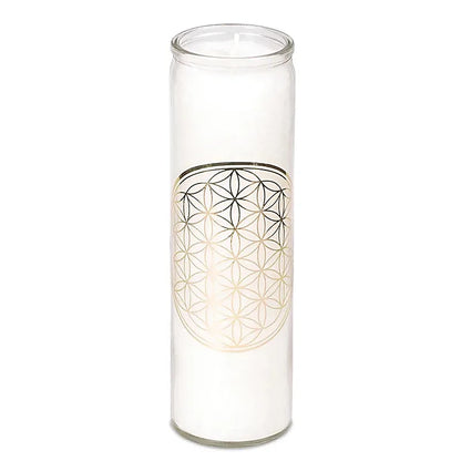 Bougies Fleur de Vie, durée de 100 Heures, à la stéarine, verre recyclé - 21 cm x 6,5 cm - 800 grammes !