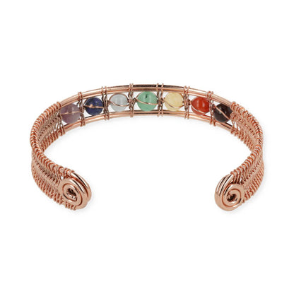 Bracelet magnétique en cuivre avec perles 7 chakras et aimants fixés aux deux extrémités - 7 x 6 cm/ 20gr.