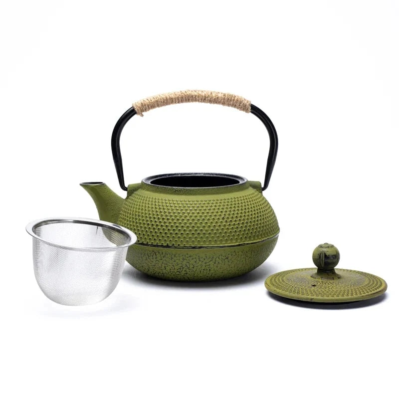Théière japonaise Tetsukyusu de 0,6 L - En fonte émaillée avec filtre inox micromesh et poignée en sisal