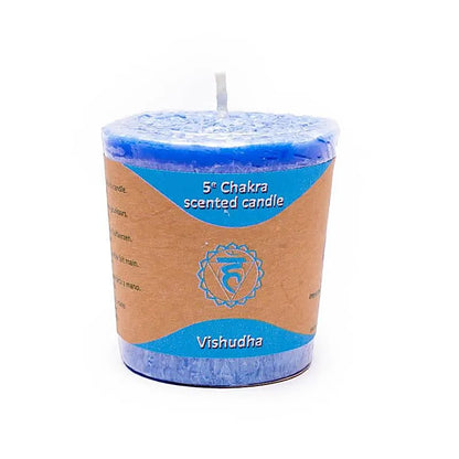 Bougies votives parfumées des Chakra, a l'unité ou en set de 7 - 15 H. de combustion - 4,5x4 cm - 450 grammes les 7 !
