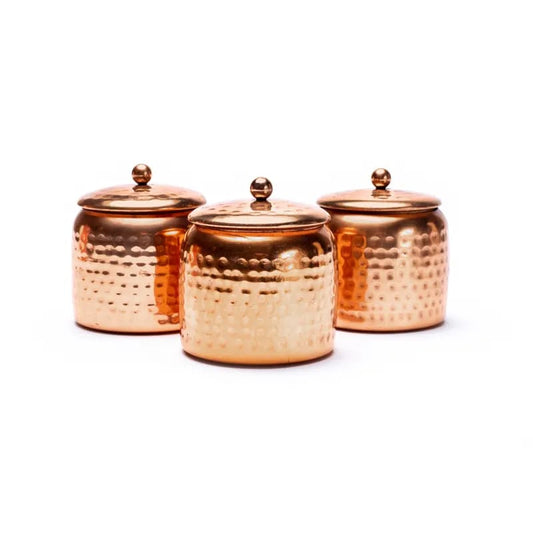 Set de 3 bougies 'Veda' à la cire de noix de coco dans un pot en cuivre de 6x6 cm - 20H de combustion. Une bougie pour chaque dosha !