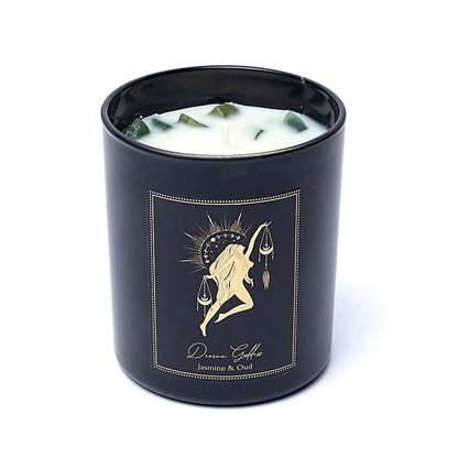 Bougies 'd'intentions' aux huiles essentielles et avec pierres précieuses, de chez 'Song of India'. 20 ou 80H de combustion ! Lorsque la bougie brûle, les pierres précieuses coulent avec la cire, une fois terminée, vous conserver les pierres !