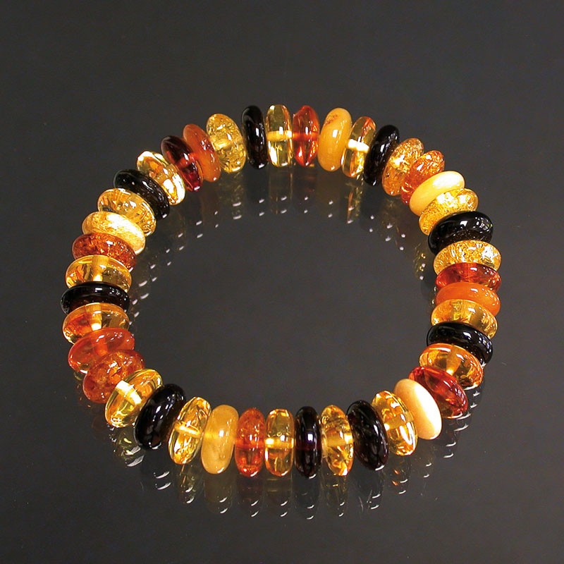 Ambre – Bracelet de perles ‘pastilles’ 9 mm (18 cm). Qualité AA à AAA, monté sur fil élastique haute résistance. Superbes perles, légères et d’une douceur incroyable !