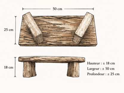 Banc de méditation ou pour décoration, fait en chêne - 50 x 23 x 20 cm