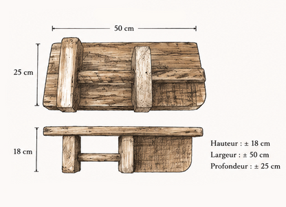 Meditation bench or for decoration in oak wood – 48×20 cm – French handcrafted