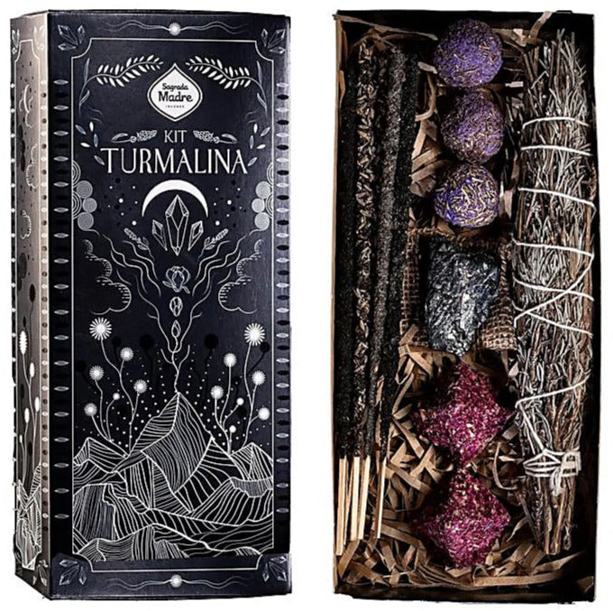 Coffret d’encens de Sagrada Madre avec pierre de tourmaline, allie les bienfaits des encenss et des pierres - 24 x 11 cm - 160 gr. !