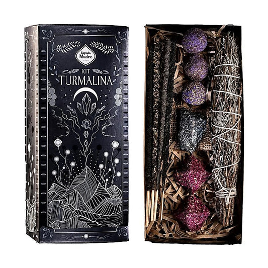 Coffret d’encens de Sagrada Madre avec pierre de tourmaline, allie les bienfaits des encenss et des pierres - 24 x 11 cm - 160 gr. !