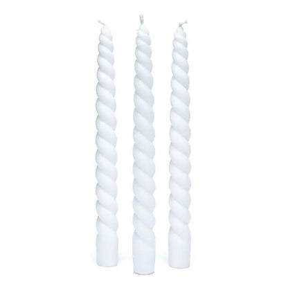Bougies à la cire 100% végétale, torsadées, blanches non parfumées. Vendu par 3 - 23x2.2 cm - Combustion: 8/ 9 H. !