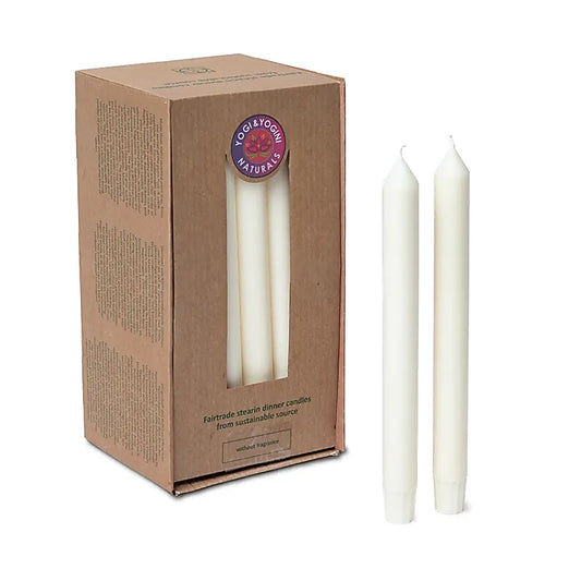 Bougie blanche à partir de cire de palme 100%, coniques. Vente par pack de 12 ou de 25 bougies. Non parfumée. 23x2.2 centimètres - Temps de combustion: 20/ 24 heures !