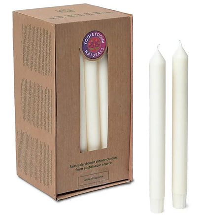Bougie blanche à partir de cire de palme 100%, coniques. Vente par pack de 12 ou de 25 bougies. Non parfumée. 23x2.2 centimètres - Temps de combustion: 20/ 24 heures !