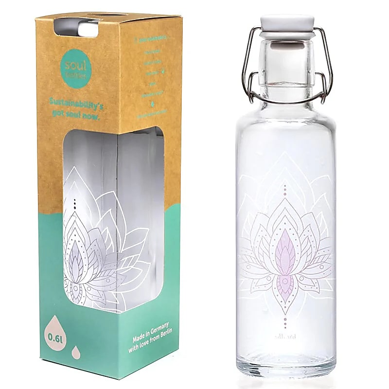 Gourdes de chez 'Soulbottles'- Modèle : 'Just breathe' avec Motif du Lotus  - 0,6 L – 570 gr - Fait en Allemagne