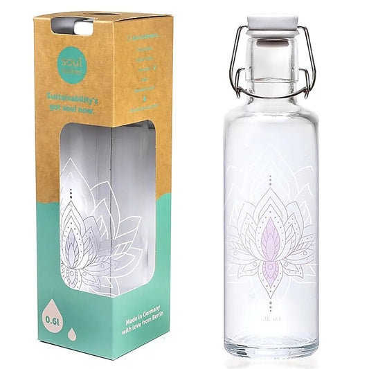 Gourdes de chez 'Soulbottles'- Modèle : 'Just breathe' avec Motif du Lotus  - 0,6 L – 570 gr - Fait en Allemagne