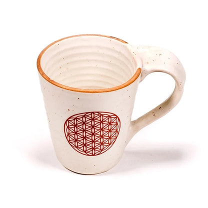 Grande tasse en céramique 350 ml – Fleur de Vie – Style naturel, compatible lave-vaisselle et micro-ondes
