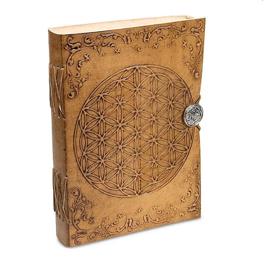 📔 Carnets en papier recyclé – 100 pages blanches, cordon de fermeture – Avec motif de la Fleur de Vie