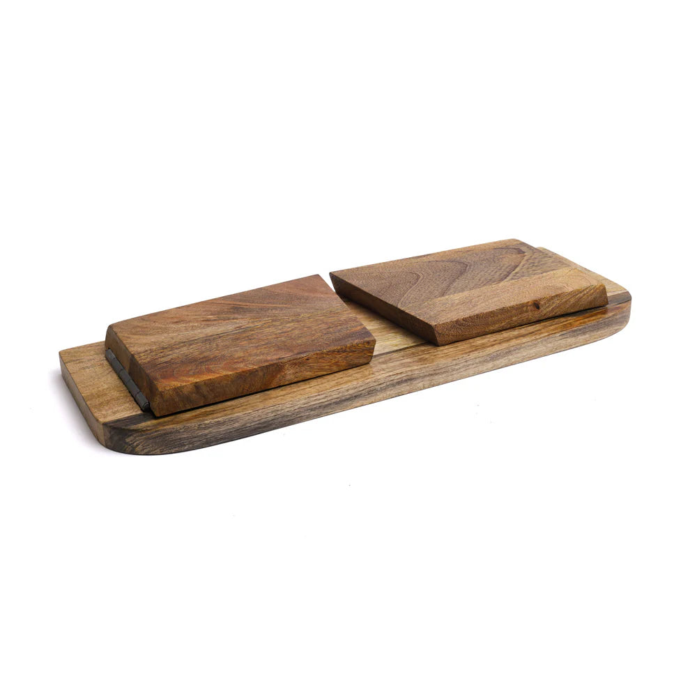 Foldable meditation bench with engraving of the Flower of Life - Mango wood. Convenient to carry - ± 48 x 18 cm