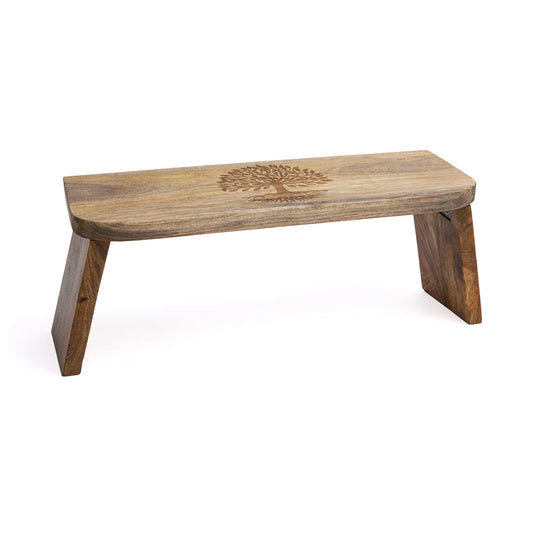 Banc de méditation pliable avec motif de l'Arbre de Vie - Bois de manguier. Pratique à emporter - ± 48 x 18 cm