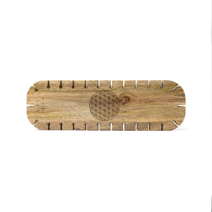 Présentoir/ Support à pendules en bois de manguier avec motif de la Fleur de Vie - 30 x 34 x 9,5 cm – 855 gr.