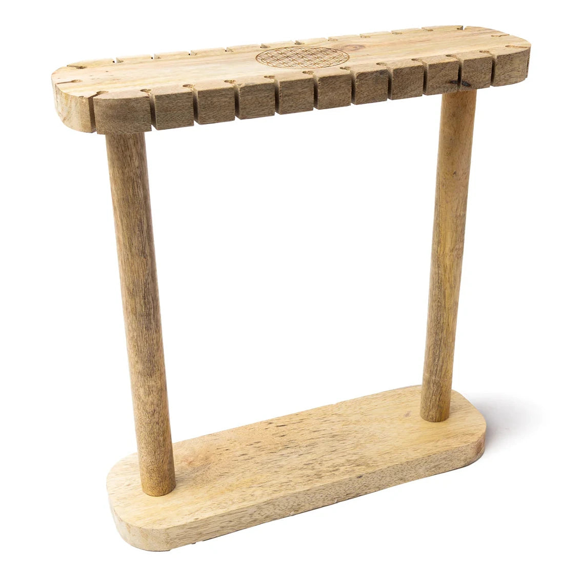 Présentoir/ Support à pendules en bois de manguier avec motif de la Fleur de Vie - 30 x 34 x 9,5 cm – 855 gr.