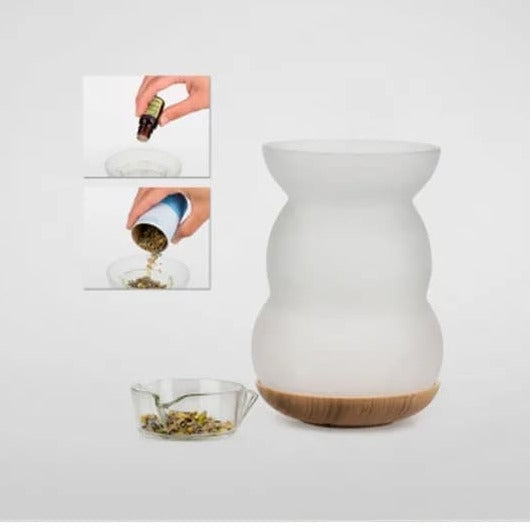 Lampe Arômatique/ Brûleur d’huiles avec fleur de la vie de chez Nature’s Design - En verre - 16x11 cm - 354 gr.