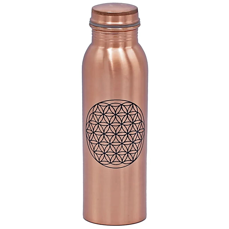 Bouteille en cuivre (Tamba) - Motif Fleur de Vie gravé - 0,75 L – 333 gr - Fait en Inde