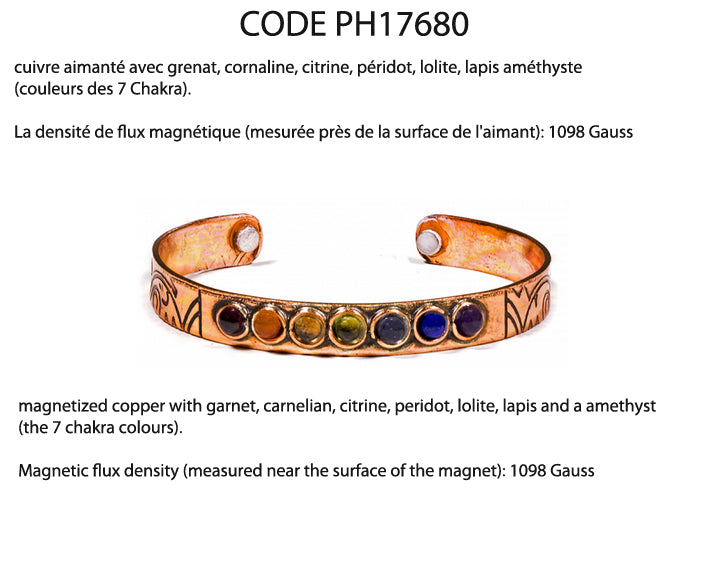 Sélection de bracelets 'Manchette' en cuivre – 5 modèles magnétiques au choix : gravure Fleur de Vie ou 7 Chakras – Fabrication indienne !