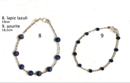 Collection de bracelets 'Argent & Pierre' - Perles et tubes torsadés en Argent, 18 cm de long. Fait main par Zen Curiosity !