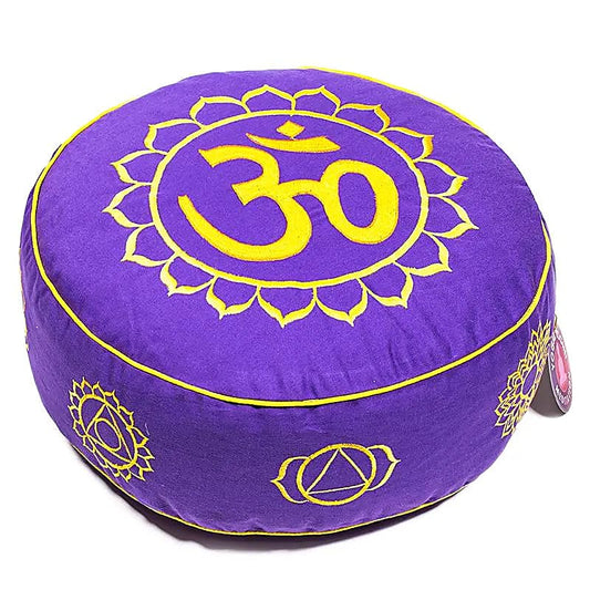 Coussin de Méditation ou du OM. Taille 33 centimètres de diamètre x 13 centimètres de hauteur. 2300 grammes. De chez Yogi & Yogini, fait en Inde !