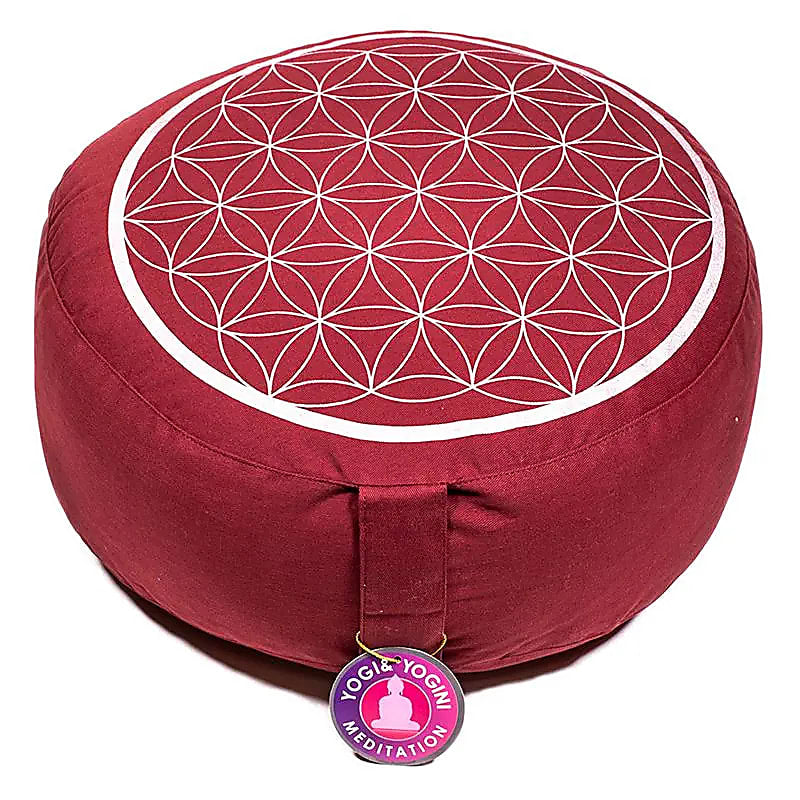 Coussin de méditation ou de yoga avec motif de la Fleur de Vie — 33 cm de diamètre × 13 cm de hauteur, 2300 g — Yogi & Yogini, fabriqué en Inde !