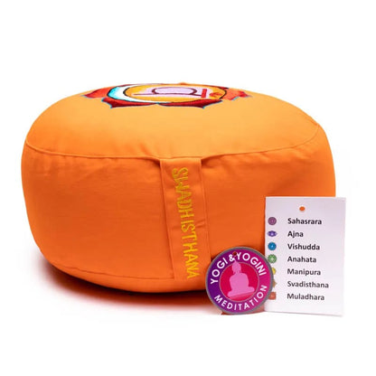 Sélection de coussins de Méditation ou de Yoga aux couleurs des 7 chakras, en coton biologique (OCS). 33 centimètres de diamètre x 13 centimètres de hauteur - 2300 grammes. De chez Yogi & Yogini, fait en Inde ! Coussion vendu seul ou en set de 7 !