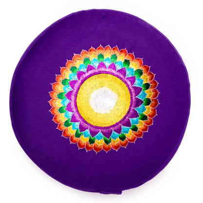 Sélection de coussins de Méditation ou de Yoga aux couleurs des 7 chakras, en coton biologique (OCS). 33 centimètres de diamètre x 13 centimètres de hauteur - 2300 grammes. De chez Yogi & Yogini, fait en Inde ! Coussion vendu seul ou en set de 7 !