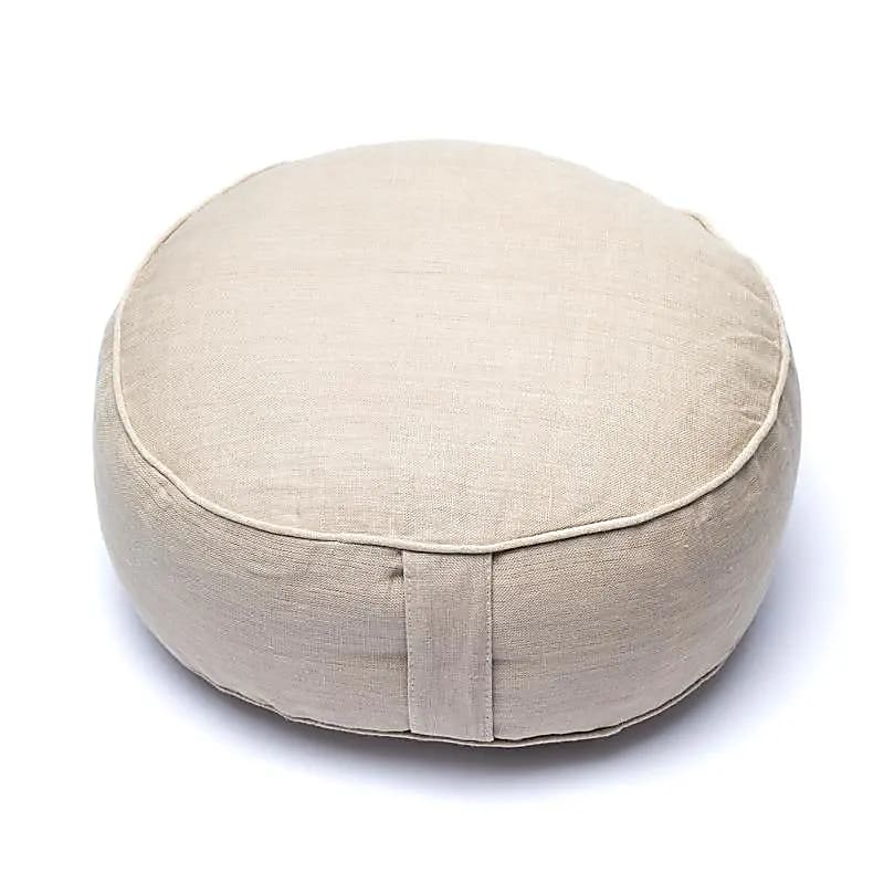 Coussins de Yoga ou Méditation en 'Chanvre' de 33cm de diamètre x 11 de hauteur. Housses extérieures en coton, aux couleurs variés, avec housses intérieures remplis de graines de Sarrasin !