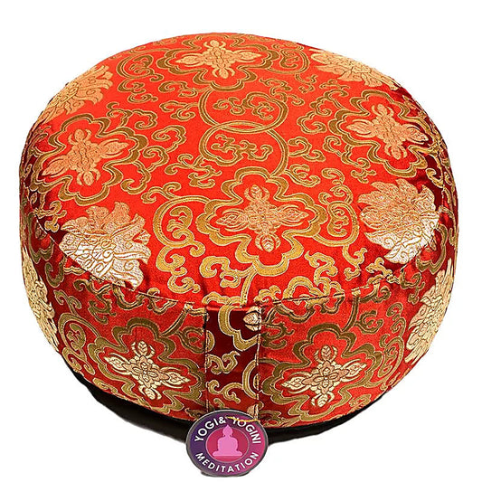 Coussin de Méditation ou de Yoga avec motif du Lotus. Taille 33 centimètres de diamètre x 13 centimètres de hauteur. 2390 grammes. De chez Yogi & Yogini, fait en Inde !