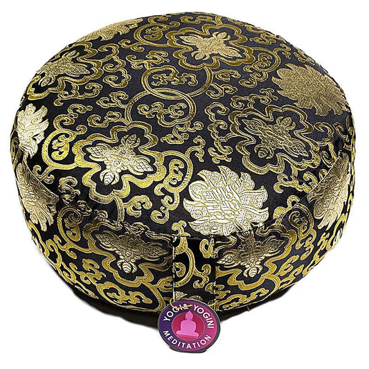 Coussin de Méditation ou de Yoga avec motif du Lotus. Taille 33 centimètres de diamètre x 13 centimètres de hauteur. 2390 grammes. De chez Yogi & Yogini, fait en Inde !