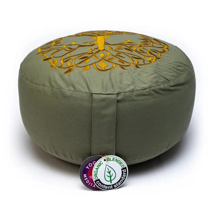 Sélection de coussins de Méditation/ Yoga, en coton biologique (OCS). 33 centimètres de diamètre x 17 centimètres de hauteur. 2100 grammes. De chez Yogi & Yogini, fait en Inde !