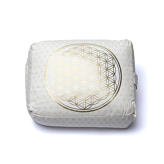 Coussins/ bolsters de méditation et de yoga, de 38x28x13 cm, avec motif de la fleur de vie, en coton biologique (OCS). Fait en Inde par Yogi & Yogini !