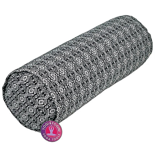 Coussin/ Bolster/ Traversin de Yoga ou Méditation en coton avec le motif du Lotus, de 60 centimètres de longueur x 16 de diamètre - 2,365 kilogrammes. Housse extérieure en coton ! La housse intérieure est remplis de graines de Sarrasin !