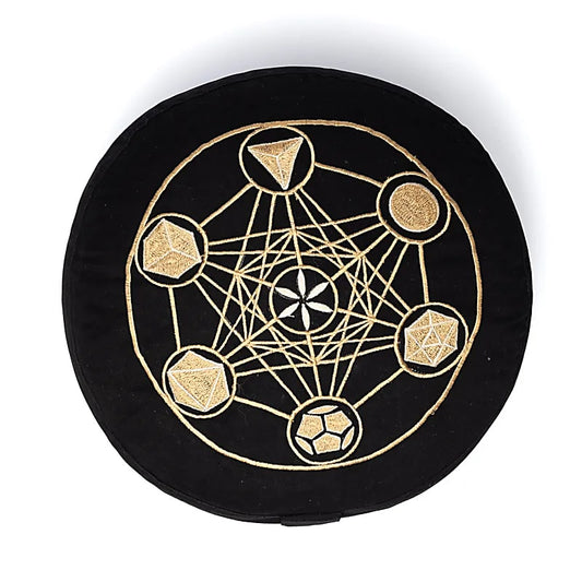 Coussin de Méditation ou de Yoga avec le motif de Metatron', 33 centimètres de diamètre x 17 centimètres de hauteur. 2300 grammes. De chez Yogi & Yogini, fait en Inde !