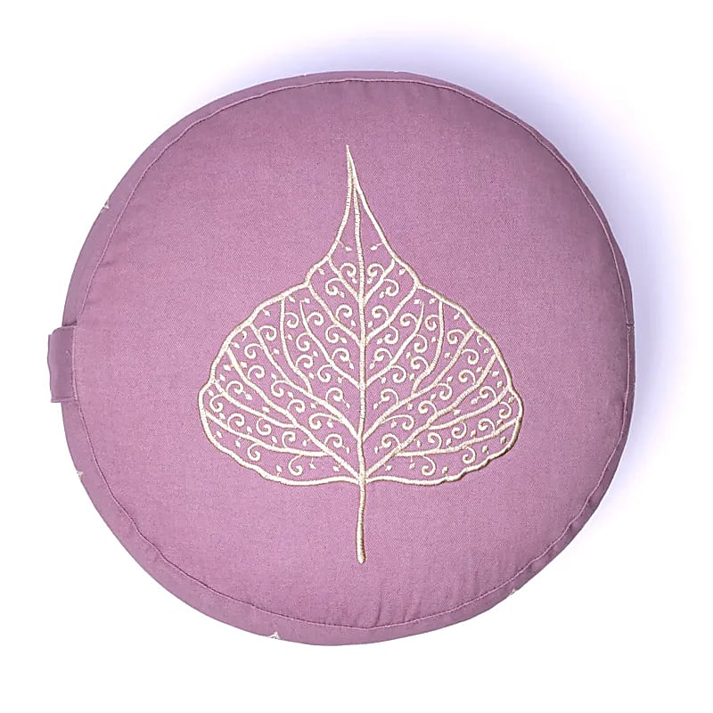 Coussin de Méditation/ Yoga avec le motif de la feuille de 'Bodhi', 33 centimètres de diamètre x 17 centimètres de hauteur. 2300 grammes. De chez Yogi & Yogini, fait en Inde !