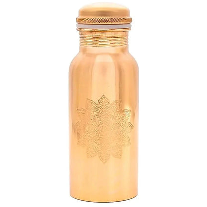 Copper Bottle (Tamba) - Engraved Flower of Life pattern - 0.5 L – 290 g - Made in India!