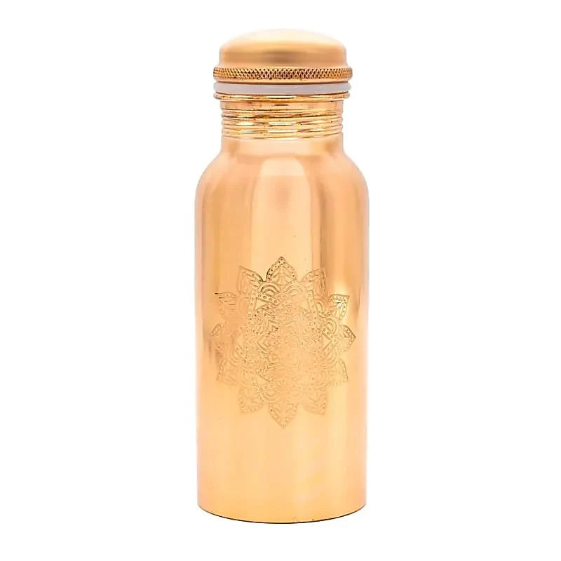 Copper Bottle (Tamba) - Engraved Flower of Life pattern - 0.5 L – 290 g - Made in India!