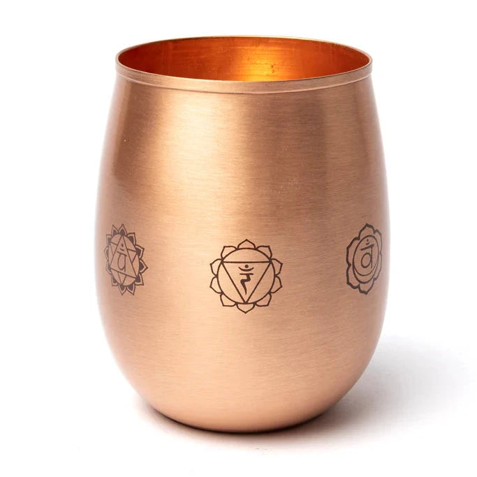 Verre/ Gobelet en cuivre (Tamba) avec motifs des 7 chakras - 0,350 L – 120 gr.