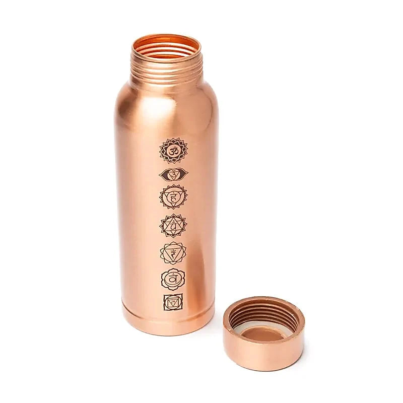 Bouteille en cuivre (Tamba) - Motif des chakras gravés - 0,5 L – 280 gr - Fait en Inde