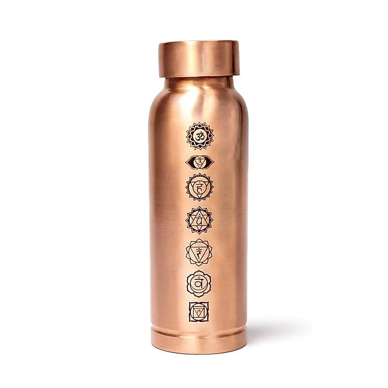 Bouteille en cuivre (Tamba) - Motif des chakras gravés - 0,5 L – 280 gr - Fait en Inde
