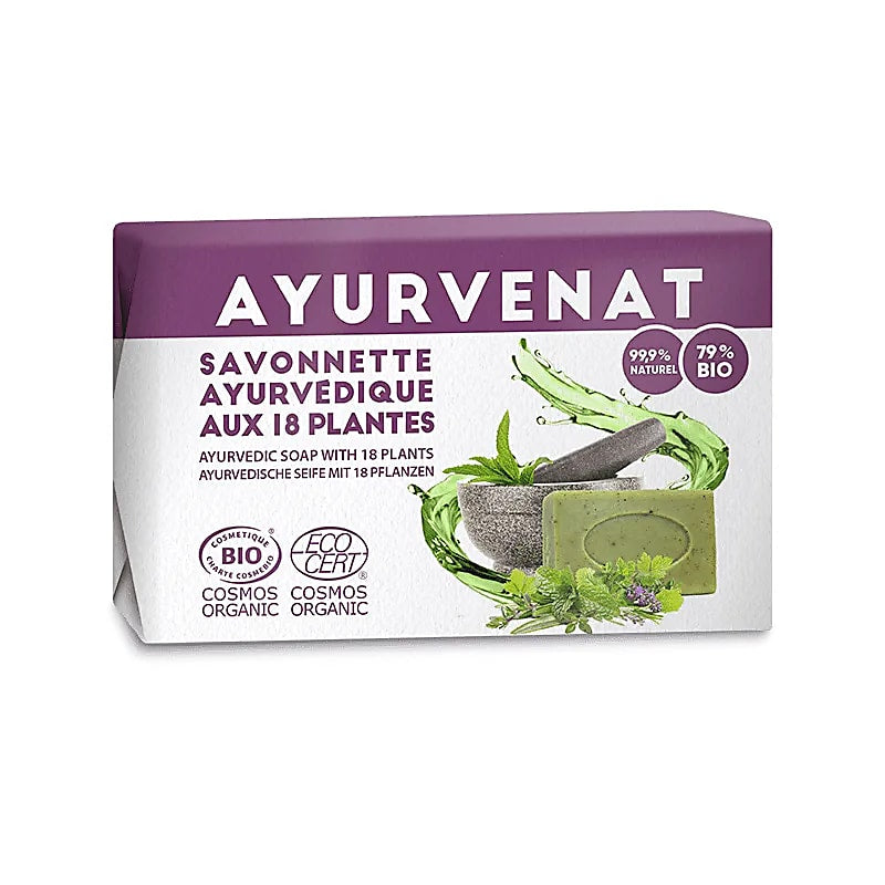 Organic soap from Ayurvenat with 18 Ayurvedic herbs – Face &amp; Body Cleanser for Oily or Problem Skin, with Black Cumin, Patchouli, Tea Tree, Lavandin &amp; Eucalyptus